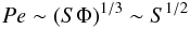 Mathematical equation: \appendix \setcounter{section}{2} \begin{equation} \label{eq77} Pe \sim (S\Phi )^{1/3} \sim S^{1/2} \end{equation}