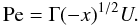 Mathematical equation: \appendix \setcounter{section}{3} % subequation 2996 6 \begin{equation} \label{eq103} {\rm Pe} = \Gamma (- x)^{1/2}U. \end{equation}