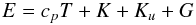 Mathematical equation: % subequation 890 6 \begin{equation} \label{eq17} E= c_p T+K+ K_u +G \end{equation}