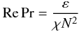 Mathematical equation: % subequation 2086 9 \begin{equation} \label{eq65} {\rm Re} \Pr = \frac{\varepsilon}{\chi N^2} \end{equation}