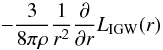 Mathematical equation: % subequation 2286 0 \begin{equation} \label{eq51} -\frac{3}{8\pi \rho }\frac{1}{r^2}\frac{\partial }{\partial r}L_{\rm IGW} (r) \end{equation}