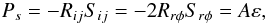 Mathematical equation: % subequation 1367 0 \begin{equation} \label{eq30} P_s = -R_{ij} S_{ij} = -2R_{r\phi } S_{r\phi } =A\varepsilon , \end{equation}