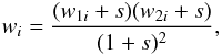 Mathematical equation: $$ w_i = \frac{(w_{1i}+s)(w_{2i}+s)}{(1+s)^2} , $$