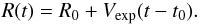 Mathematical equation: \begin{equation} R(t) = R_0 + V_{\rm exp} (t-t_0). \end{equation}
