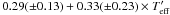 Mathematical equation: \hbox{$0.29(\pm0.13) + 0.33(\pm0.23) \times T'_{\rm eff}$}