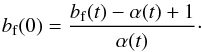 Mathematical equation: \begin{equation} \label{eq:initial_binary_frequency} \binaryfrequency (0) = \frac{\binaryfrequency (t) - \alpha(t) + 1}{\alpha (t)}\cdot \end{equation}