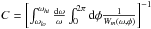 Mathematical equation: \hbox{$C=\left[\int_{\omega_{lo}}^{\omega_{hi}}\frac{{\rm d}\omega}{\omega}\int_{0}^{2\pi} {\rm d}\phi \frac{1}{W_m(\omega,\phi)}\right]^{-1}$}