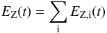 Mathematical equation: \begin{equation} \label{EQ:METALL} E_{\mathrm{Z}}(t) = \sum_{\mathrm{i}}E_{\mathrm{Z,i}}(t) \end{equation}