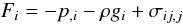 Mathematical equation: % subequation 713 1 \begin{equation} \label{eq6} F_i =-p_{,i} - \rho g_i + \sigma _{ij ,j} \end{equation}