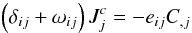 Mathematical equation: % subequation 898 0 \begin{equation} \label{eq13} \left(\delta _{ij} +\omega _{ij} \right)J_j^c = - e_{ij} C_{,j} \end{equation}