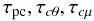 Mathematical equation: % subequation 898 2 \begin{equation} \label{eq15} \tau _{\rm pc} ,\tau _{c\theta } , \tau _{c\mu } \end{equation}