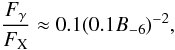 Mathematical equation: \begin{equation} \frac{F_{\gamma}}{F_{\mathrm{X}}} \approx 0.1 (0.1 B_{-6})^{-2}, \end{equation}