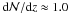 Mathematical equation: \hbox{${\rm d}{\cal N}/{\rm d} z\approx 1.0$}