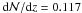 Mathematical equation: \hbox{${\rm d}{\cal N}/{\rm d}z=0.117$}