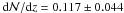 Mathematical equation: \hbox{${\rm d}{\cal N}/{\rm d}z=0.117 \pm 0.044$}