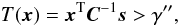 Mathematical equation: \appendix \setcounter{section}{1} \begin{equation} \label{eq:test} T(\xb) = \xb^{\rm T} \Cb^{-1} \ssb > \gamma'', \end{equation}