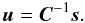 Mathematical equation: \appendix \setcounter{section}{1} \begin{equation} \label{eq:mf} \ub = \Cb^{-1} \ssb. \end{equation}