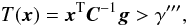 Mathematical equation: \appendix \setcounter{section}{1} \begin{equation} \label{eq:test2} T(\xb) = \xb^{\rm T} \Cb^{-1} \gb > \gamma''', \end{equation}
