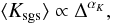 Mathematical equation: \begin{equation} \langle K_{\rm sgs}\rangle \propto \Delta^{\alpha_{K}}, \end{equation}
