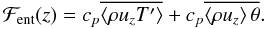Mathematical equation: \begin{equation} \Fh(z)= c_p \overline{\left\langle \rho u_z T' \right\rangle}+c_p\overline{\left\langle \rho u_z\right\rangle\theta}. \label{eq:enthalpy} \end{equation}