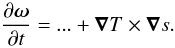 Mathematical equation: \begin{equation} {\partial\oo\over\partial t}=...+\nab T\times\nab s. \label{dodt_baro} \end{equation}