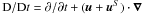 Mathematical equation: \hbox{$\DD/\DD t=\partial/\partial t+(\uu+\uu^S)\cdot\nab$}