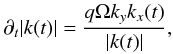 Mathematical equation: \appendix \setcounter{section}{1} \begin{equation} \partial_t|k(t)|=\frac{q\Omega k_y k_x(t)}{|k(t)|}, \end{equation}