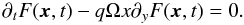 Mathematical equation: \appendix \setcounter{section}{2} \begin{equation} \label{AppModel}\partial_t F(\bm{x},t)-q\Omega x\partial_y F(\bm{x},t)=0. \end{equation}