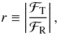 Mathematical equation: \begin{equation} r\equiv \abs{{\cal F}_{\rm T} \over {\cal F}_{\rm R}}, \label{eq:fratio} \end{equation}