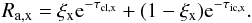 Mathematical equation: \begin{equation} R_{\rm a,x} = \xi_{\rm x} {\rm e}^{-\tau_{\rm cl,x}} + (1-\xi_{\rm x}) {\rm e}^{-\tau_{\rm ic,x}}. \label{Eq:Fow_1} \end{equation}