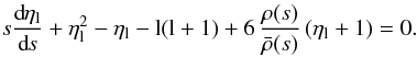 Mathematical equation: \appendix \setcounter{section}{1} \begin{eqnarray} \label{eqdfeta} s\dd{\eta_\l}{s}+\eta_\l^2-\eta_\l-\l(\l+1) +6\, \frac{\rho(s)}{\bar{\rho}(s)}\left(\eta_\l+1\right)=0. \end{eqnarray}