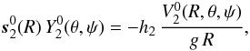 Mathematical equation: \appendix \setcounter{section}{1} \begin{eqnarray} \label{LoveNum} \s_2^0(R) \,Y_2^0 (\theta,\psi)=-h_2 \,\frac{V_2^0(R,\theta,\psi)}{g\,R}, \end{eqnarray}
