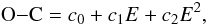 Mathematical equation: \begin{equation} {\rm O}{-}{\rm C}=c_0+c_1E+c_2E^2, \end{equation}