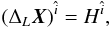 Mathematical equation: \begin{equation} (\Delta_L \vec{X})^{\hat i} = H^{\hat i}, \label{eq:vec_poiss} \end{equation}