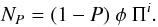 Mathematical equation: \begin{equation} N_P = (1-P) \ \phi \ \Pi^i. \end{equation}