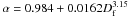 Mathematical equation: \appendix \setcounter{section}{1} \hbox{$\alpha = 0.984 + 0.0162 D_{\rm f}^{3.15}$}