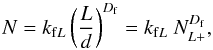 Mathematical equation: \appendix \setcounter{section}{1} \begin{equation} N = k_{{\rm f}L} \left( \frac{L}{d} \right)^{D_{\rm f}} = k_{{\rm f}L} \ N_{L+}^{D_{\rm f}}, \end{equation}