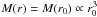 Mathematical equation: \hbox{$M(r)=M(r_0)\propto r_0^3$}
