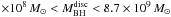 Mathematical equation: \hbox{$\times 10^8\,M_{\sun} < M^{\rm disc}_{\rm BH} <8.7\times 10^9\,M_{\sun}$}