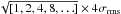 Mathematical equation: \hbox{$\sqrt{[1, 2, 4, 8, \ldots]} \times 4\sigma_{\mathrm{rms}}$}