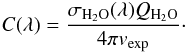 Mathematical equation: \begin{equation} C(\lambda) = \frac{\sigma_{\rm H_2O}(\lambda)Q_{\rm H_2O}}{4\pi v_{\rm exp}}\cdot \end{equation}