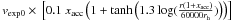 Mathematical equation: \hbox{$v_{\rm exp0}\times\newline \left[0.1~x_{\rm acc}\left(1+\tanh\left(1.3\log(\frac{r(1+x_{\rm acc})}{60000 r_{\rm h}}) \right) \right) \right]$}