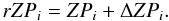 Mathematical equation: \begin{equation} rZP_i = ZP_i + \Delta ZP_i. \end{equation}