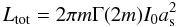 Mathematical equation: \begin{equation} L_{\mathrm{tot}}=2\pi m\Gamma(2m)I_0a_{\rm s}^2 \end{equation}