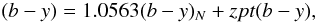 Mathematical equation: \begin{equation} (b-y)=1.0563 (b-y)_N + zpt(b-y), \end{equation}