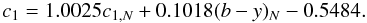 Mathematical equation: \begin{equation} c_1=1.0025 c_{1,N}+0.1018 (b-y)_N-0.5484. \end{equation}