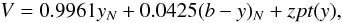 Mathematical equation: \begin{equation} V=0.9961y_N+0.0425(b-y)_N+zpt(y), \end{equation}