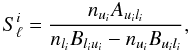 \begin{equation} S_{\ell}^i=\frac{n_{u_i} A_{u_i l_i}}{n_{l_i} B_{l_i u_i} - n_{u_i} B_{u_i l_i}}, \label{eq:lineSst} \end{equation}