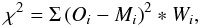 \appendix \setcounter{section}{2} \begin{equation} \chi^2 = \Sigma \left(O_i-M_i\right)^2 * W_i, \end{equation}