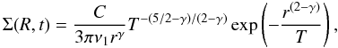 \appendix \setcounter{section}{4} \begin{equation} \label{app:1} \Sigma(R,t) = \frac{C}{3 \pi \nu_1 r^\gamma} T^{-(5/2-\gamma)/(2-\gamma)} \exp\left(-\frac{r^{(2-\gamma)}}{T}\right), \end{equation}